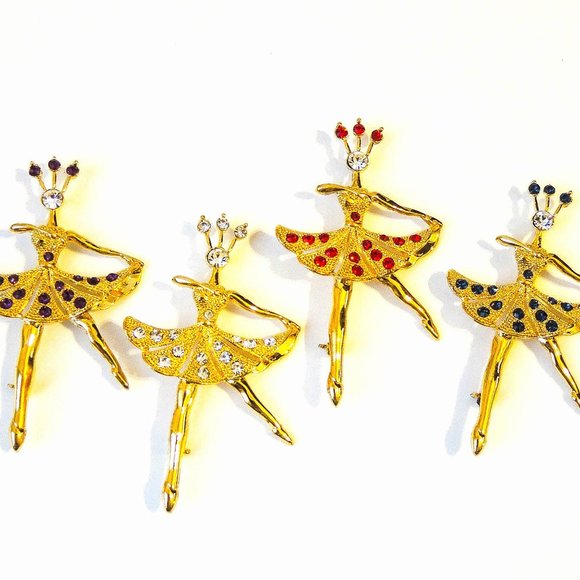 PRETTY BALLERINA GOLD PIN, CHOOSE RED, CLEAR, NAVY - Picture 1 of 6